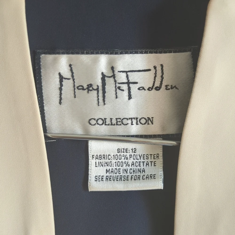 Mary McFadden Collection Dress 2 Piece Dress Suit Set 12 VTG Navy Neutral - Picture 7 of 11